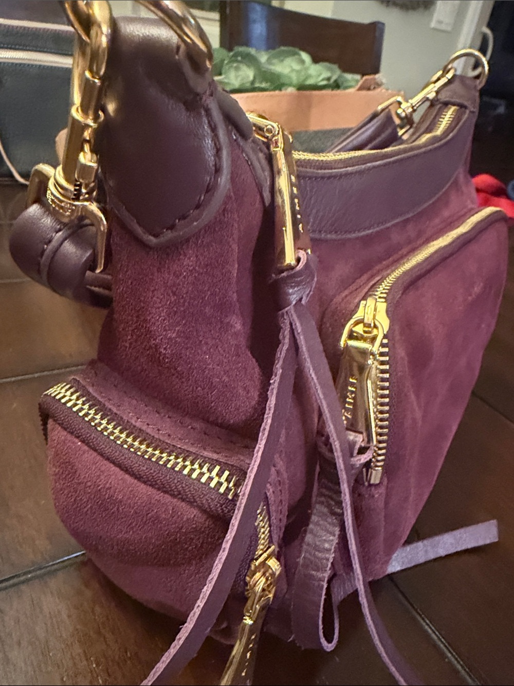 Aimee Kestenberg Burgundy Suede Shoulder Bag with Gold Hardware - Picture 4 of 6